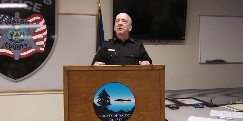 Sheriff Jason Trundy speaks to the crowd before his official swearing in. (photo by Erica Thoms)