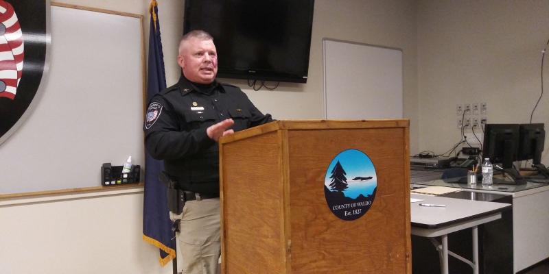 Newly promoted Chief Deputy Matt Curtis addresses the crowd before he is officially sworn in. (photo by Erica Thoms)