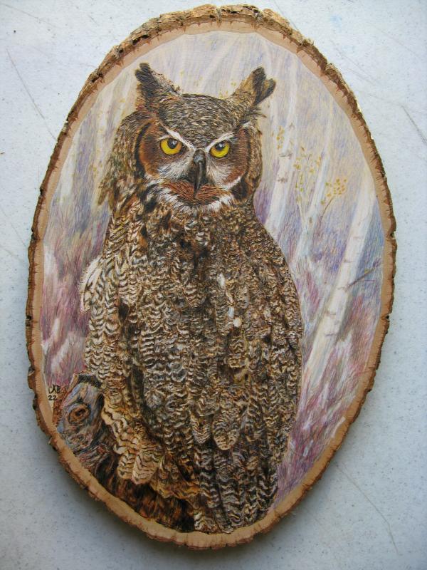 "Arthur" is wood burned on cedar and colored with oil pencil. (Photo courtesy The Gibbs Library)