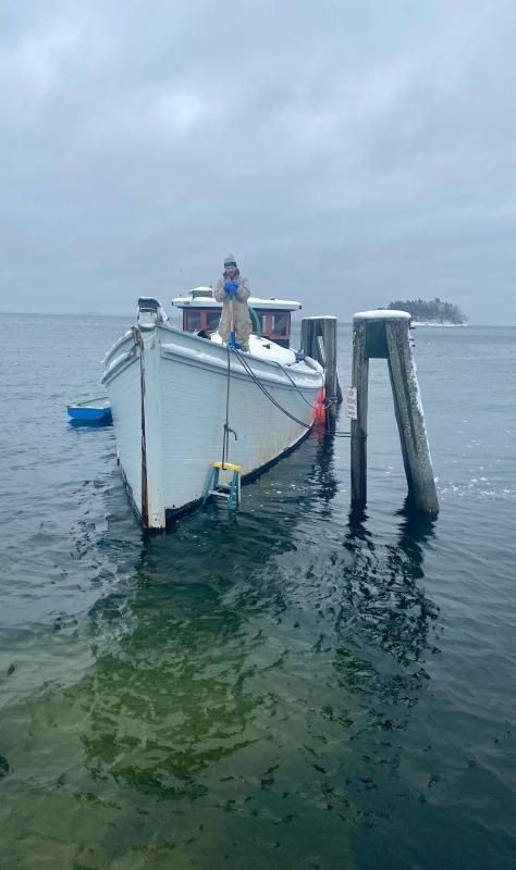 Sunday morning, Jan. 22, the boat is at Steamboat Landing. (Photo courtesy Camden Harbor Master)
