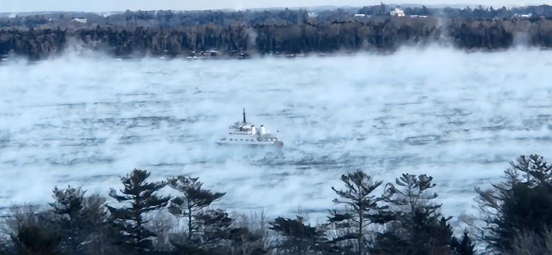 It was a bit chilly last weekend. The ‘Margaret Chase Smith’ makes her way from Lincolnville to Islesboro. (Photo by Mig Case) Sea Smoke