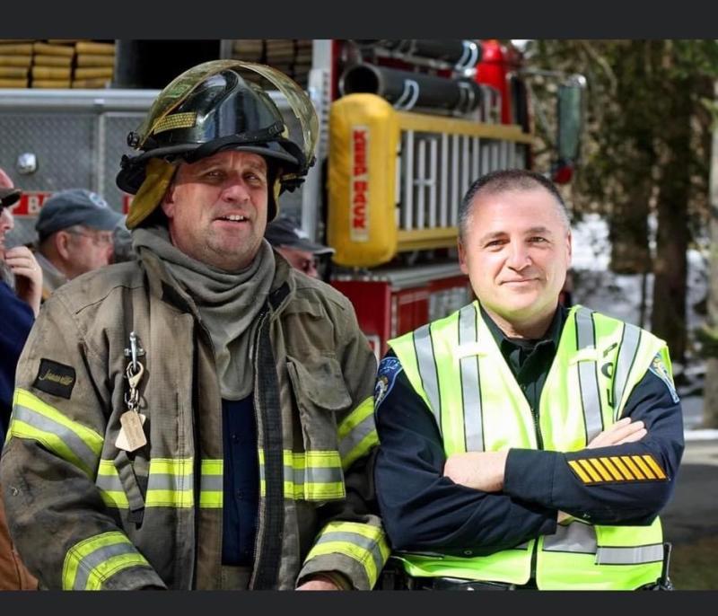 A cop and a fire guy. Mikey Eugley and long time friend Camden-Rockport PD Chief Randy Gagne. (Photo by Holly Anderson, courtesy Randy Gagne) Cop and Fireguy