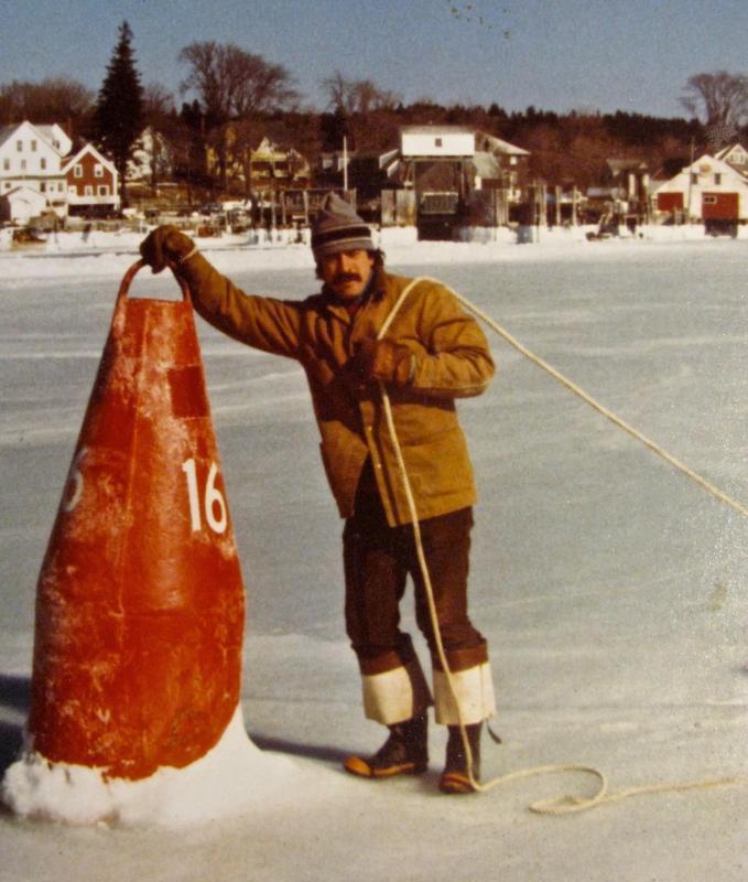 Jon Emerson poses on the iced over Penobscot Bay. (Photo courtesy of Jon Emerson) Ice