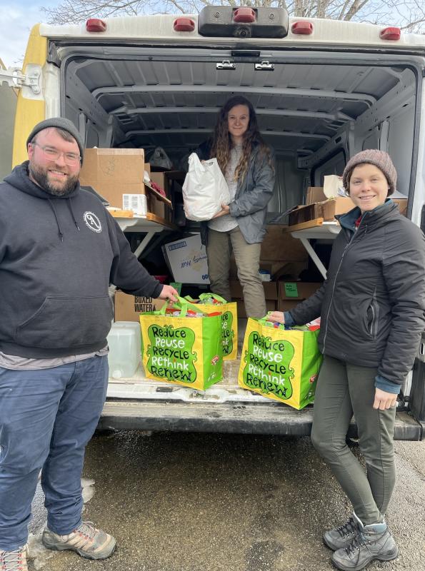 Healthy Lincoln County staff Will Matteson, Jess Breithaupt, and LincolnHealth employee Michaela Schoeffler load the van with more supplies. (Photo courtesy Jessica Breithaupt)