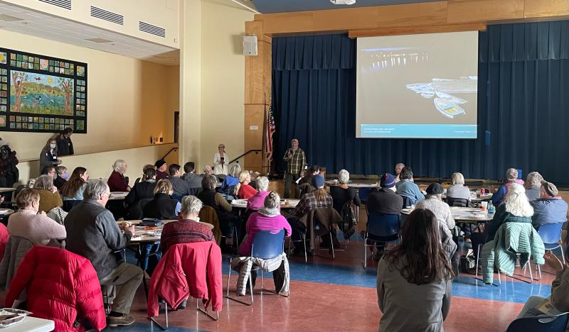 Selectboard member Steve Hand introduces Heart and Soul to an assemblage of townspeople on Sunday, February 5. (Photo by Ed O’Brien Imagine