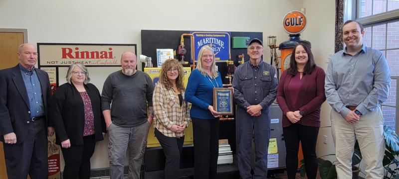 Pictured L to R: Kevin O’Connell- Hanover Risk Consultant, Jenni Berube- Rockland Fuel Manager, Lee Brown-Propane Manager, Dawn Sequin- Rockland Service Manager, Charon Curtis- Senior Vice President, Jesse Kurr- Transport Dispatcher, Susan Page- President & Patrick Chamberlain- Allen Agency
(Photo courtesy Maritime Energy)