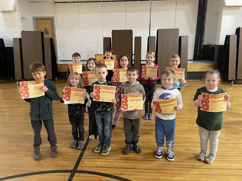 Acceptance Award Recipients: Front: Alden Wakem, David Grierson, Darius Foster, Logan McRae, Azrael Dare, Aria Minoty. Back: Cole Beal, Alyvia Baughman, Issac Hendron, Aubree Joynt, Emma Emery, Bryce Slape. (Photo courtesy Thomaston Grammar School)