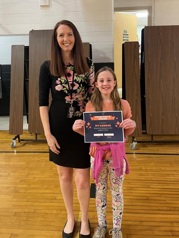 Principal’s Award: Principal Ainslee Riley and Ivy Gamage. (Photo courtesy Thomaston Grammar School)