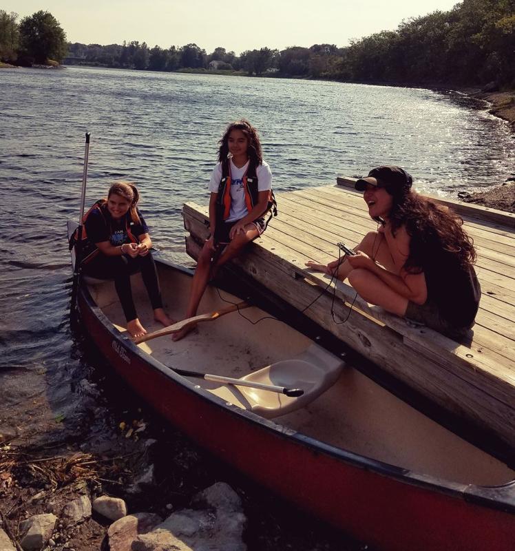 “This River is Our Relative” Co-Director Meredith DeFrancesco interviews Penobscots Aliya and Sheylee Sapiel. (Photo by Sunlight Media Collective)