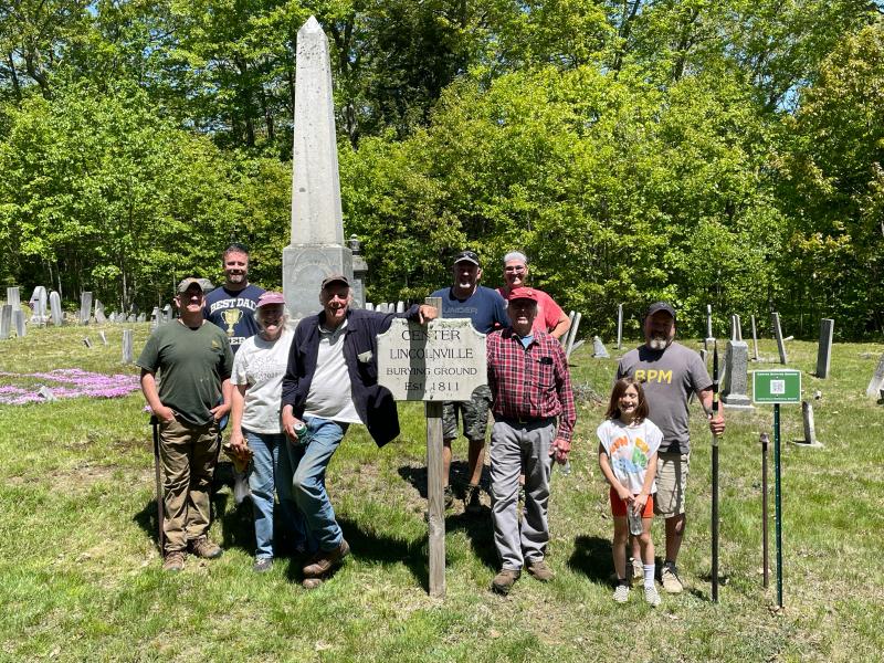 Center Lincolnville Cemetery volunteers, from left: Jason Trundy, Randy McNutt, Karin Womer, Rosie Gerry, Keryn Laite, Heidi Laite, Joe Calderwood, Aislinn Bernier, Nathaniel Bernier. Not pictured, Jack and Susan Silverio. (Photo by Ed O’Brien)