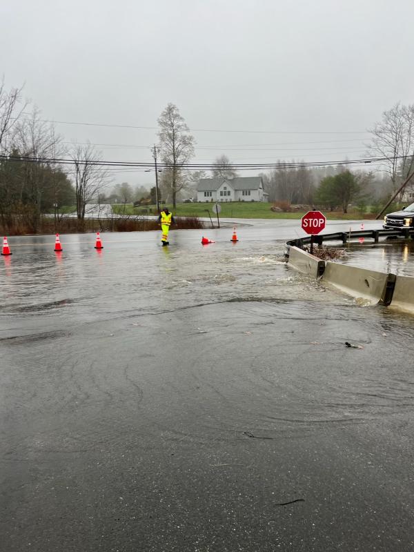 The intersection of Robinson Road and Route 90 in Rockport is again closed to traffic. Last year, the culvert was completely destroyed, and then repaired, following a storm. (Photo courtesy Renee Heal)