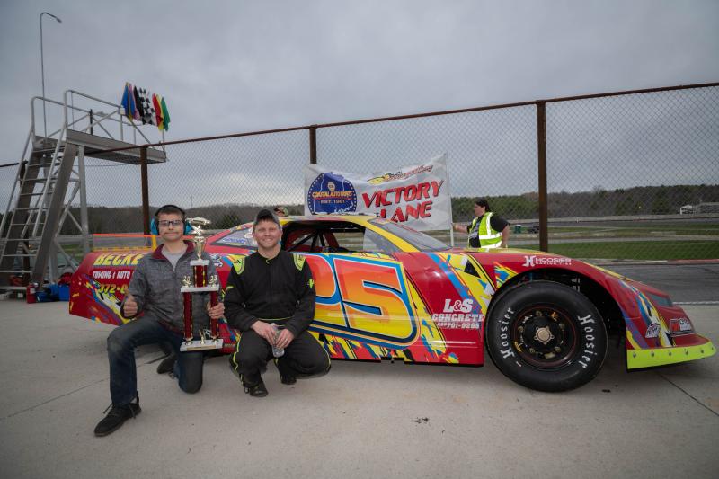 Late Model Winner Will Collins with Junior Official Taylor Bertea. Steve Girard/SGirardPhotography