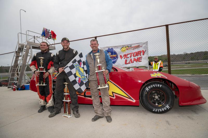 Street Stock Victory Lane: From left - Wade Kennedy, Josh St. Clair and Kurt Hewins. Steve Girard/SGirardPhotography