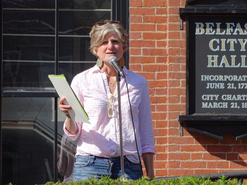 City of Belfast Poet Laureate Maya Stein read a poem created with the assistance of longtime residents of the area, who offered up their own words about the City. Stein then crafted a poem incorporating the recollections. (photo by Erica Thoms)