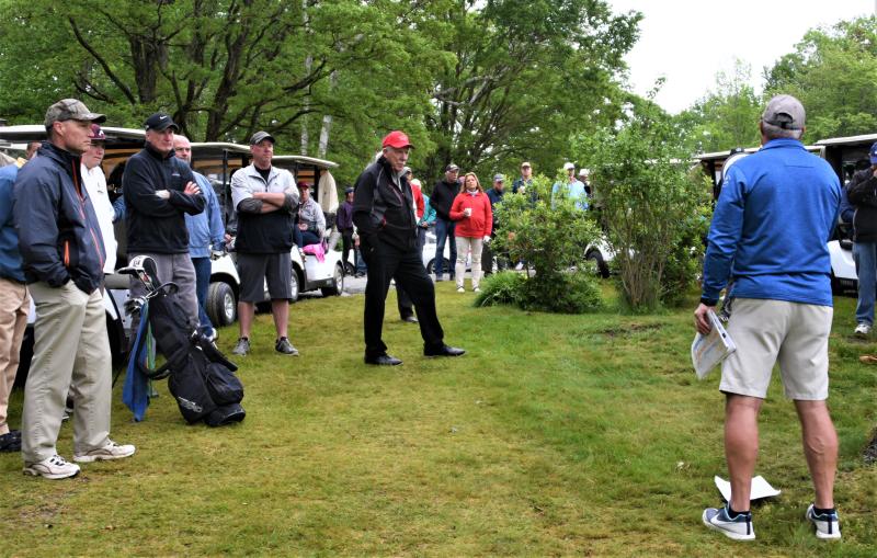Golfers receive last-minute instructions at the start of the 24th Annual Belfast Rotary Club golf
tournament, June 3 at Northport Golf Club. (Photo courtesy Belfast Rotary Club)