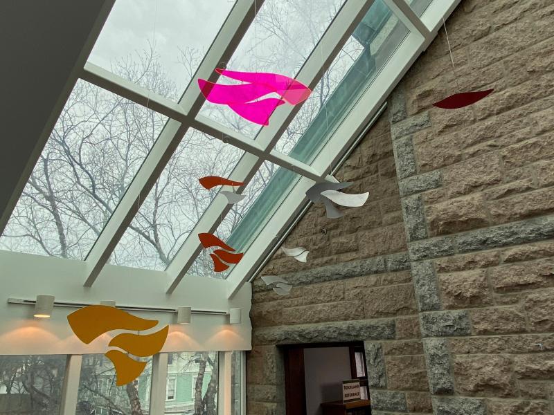 Rainbow Murmuration Mobile Installation. (Photo courtesy Rockland Public Library)