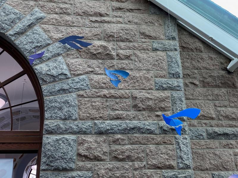 Rainbow Murmuration Mobile Installation. (Photo courtesy Rockland Public Library)