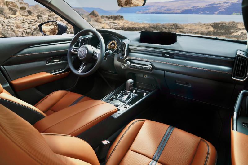 The Terracotta cabin of the CX-50 Turbo Premium Plus is sumptuous and the list of amenities ranges from a power tailgate to radar cruise control by way of lovely leather and infotainment apps such as Apple CarPlay and Android Auto. Base models get much less, including a smaller computer screen.