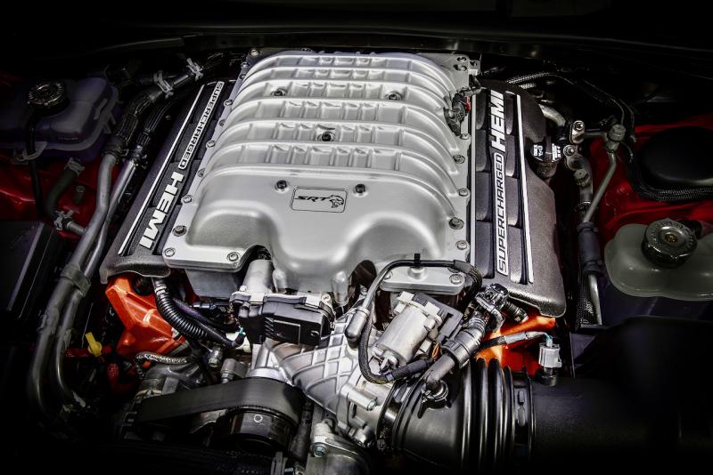 Yes, it’s a Hemi—a 6.2-liter overhead-cam V-8 fitted with a supercharger, specially forged and hardened crankshaft, pistons and connecting rods, high-load bushings and bearings, and aluminum-alloy cylinder heads toughened for extra heat. Be careful: In “normal” or Redeye form, it can turn rear tires into smoke and goo.