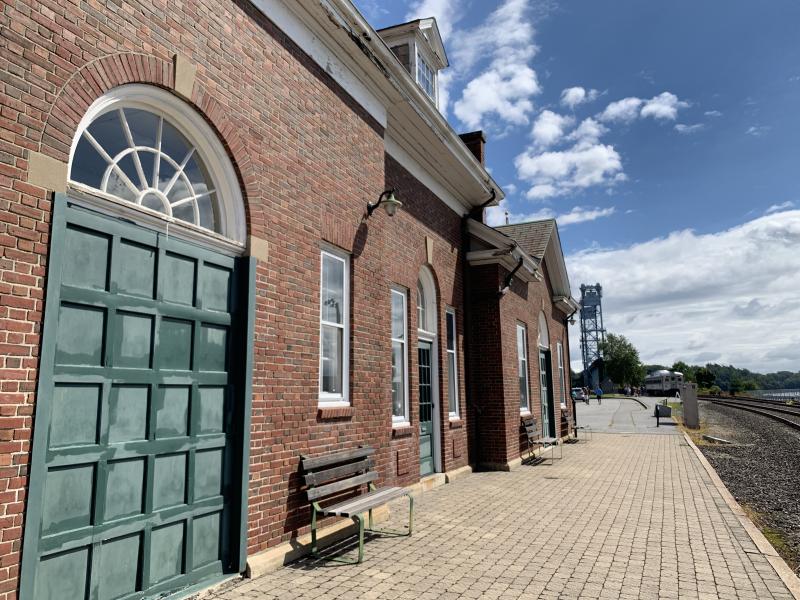 The welcome center where the Coastliner, (distant background on right), stopped in Bath is an old train station. SUSAN JOHNS/Wiscasset Newspaper