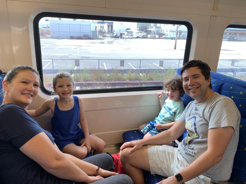 Sarah and Chris Timm of Bath with their children Elizabeth, 6, and Davey, 3, are onboard for a trip to Wiscasset. SUSAN JOHNS/Wiscasset Newspaper