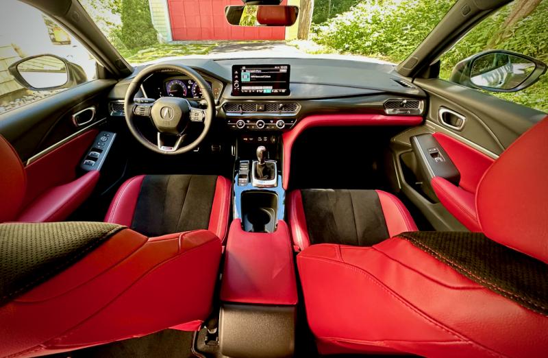 The Type S front office contains everything needed for fast, safe, comfortable and informed driving and little or nothing that isn’t. The red leather verges on Parisian bordello but is a nice contrast to the matte black and minimal chrome everywhere else. (Other interior colors are available.) The ELS Studio 3D stereo system has 16 speakers.