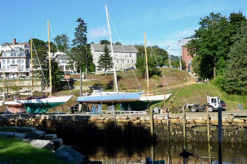 On Thursday afternoon, Sept. 14, Rockport Marine was filling available space on the northeast side of Rockport Harbor with boats being hauled from water. Walter Gray spent the day tucking sailboats together on stands in the lee of Village.