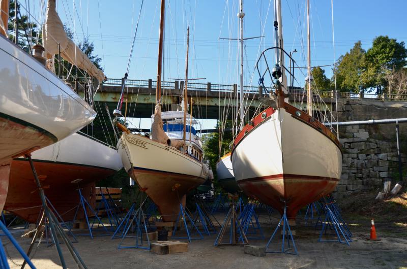 The keels are especially beautiful, a once-in-a-lifetime perspective of many sailboats on land, tucked together to ride out a storm. (Photo by Lynda Clancy)