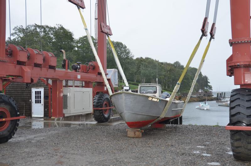 The workboat, last in, first out, at Rockport Marine. (Photo by Lynda Clancy)