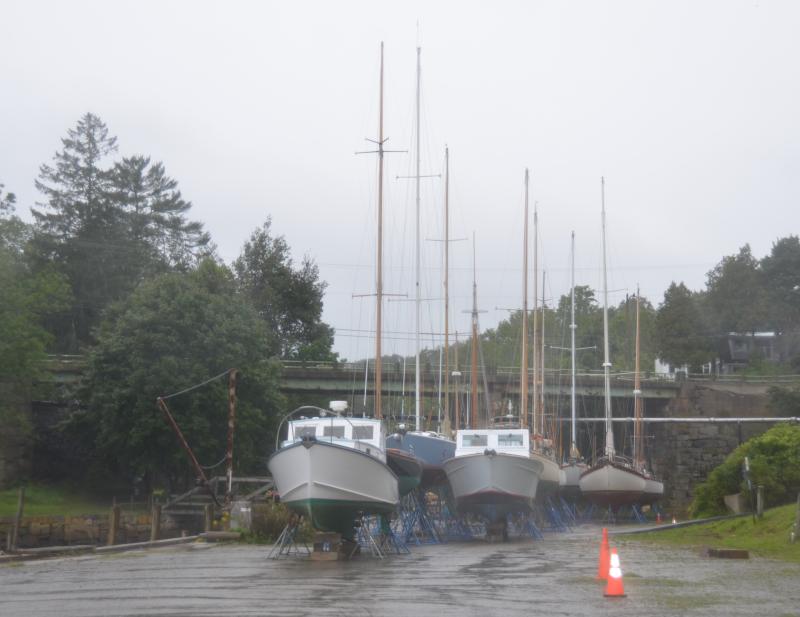 The boats are tucked away at Rockport Harbor.