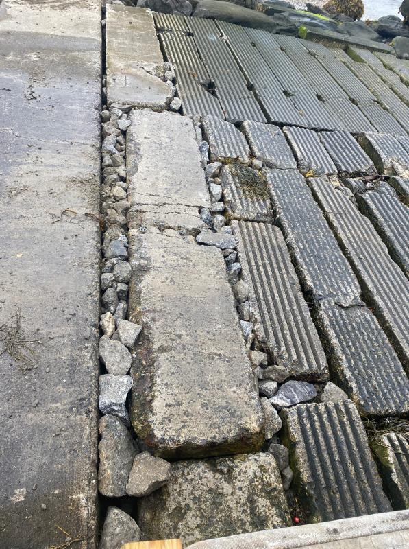 Camden’s Harbor Master and Public Works Department made a quick patch to the aging public launch ramp before the arrival of Hurricane Lee, and in preparation of the high number of boats anticipated to be hauled out of the water. (Photo courtesy Camden Harbor Master)