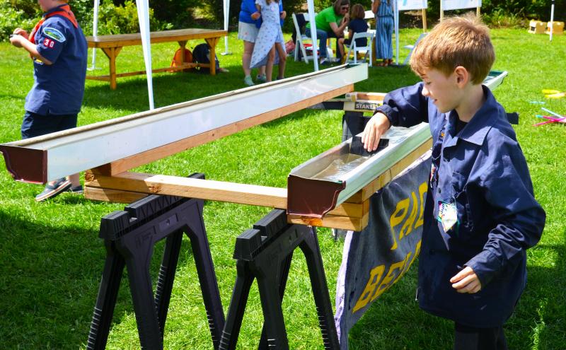 Kids built and “raced” boats in the Rain Gutter Regatta at the Children’s Activity Area of Belfast Rotary Club’s Harbor Fest on August 19. (Photo courtesy Phil Carthage, Belfast Rotary Club)