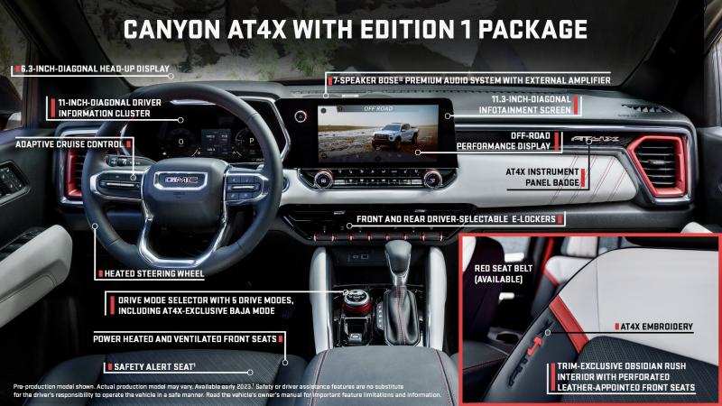When it comes to listing the Canyon AT4X’s combination of comfort, convenience and on- and off-road features, it would be difficult to improve on this GMC-supplied graphic, so we include it here. The cockpit is also unusually attractive for a truck.