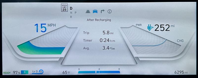 EV makers seem to delight in coming up with new graphics to show speed, range and state of charge. So far at least, all that we’ve seen have been intuitive and easy to read, and even entertaining.