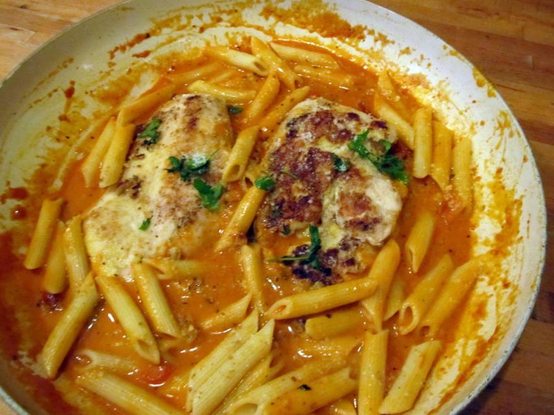 Pan seared chicken breast was added to the penne pasta, but it could also be a vegetarian dish. Photo by Kay Stephens