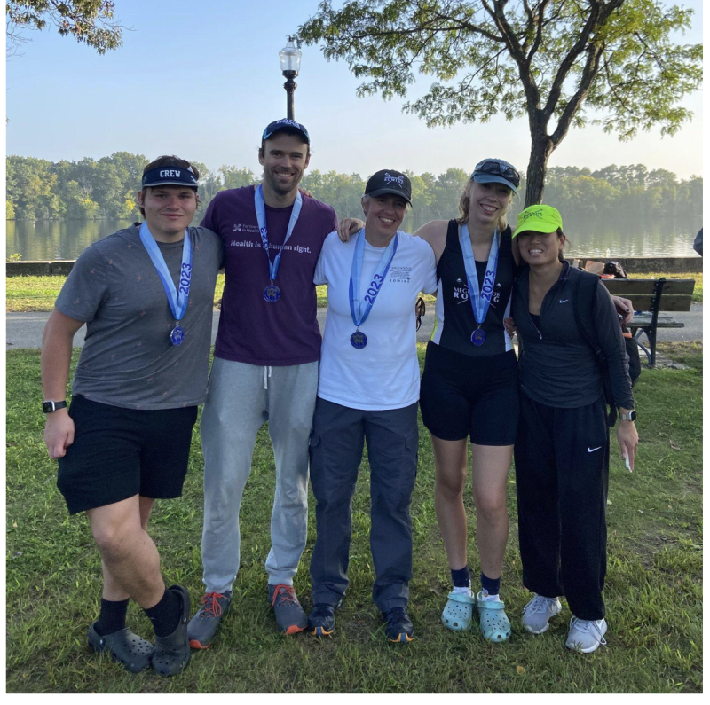 Second Place Mixed Masters Devin Gupt, Evan Waters, Meredith Currier, Iselin Bratz and Olivia Goodwin-Cook (Photo courtesy Megunticoook Rowing)