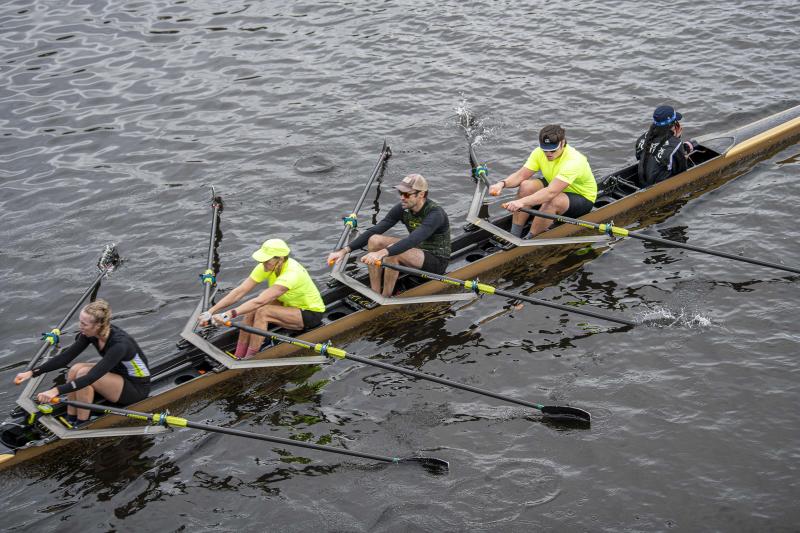 2023 Head of the Charles, Directors' Challenge Mixed Quad: Iselin Bratz, Amy Mitchell, Evan Waters, Devin Guptill, Olivia Godowin-Cook. (Photo by Amy Wilton)