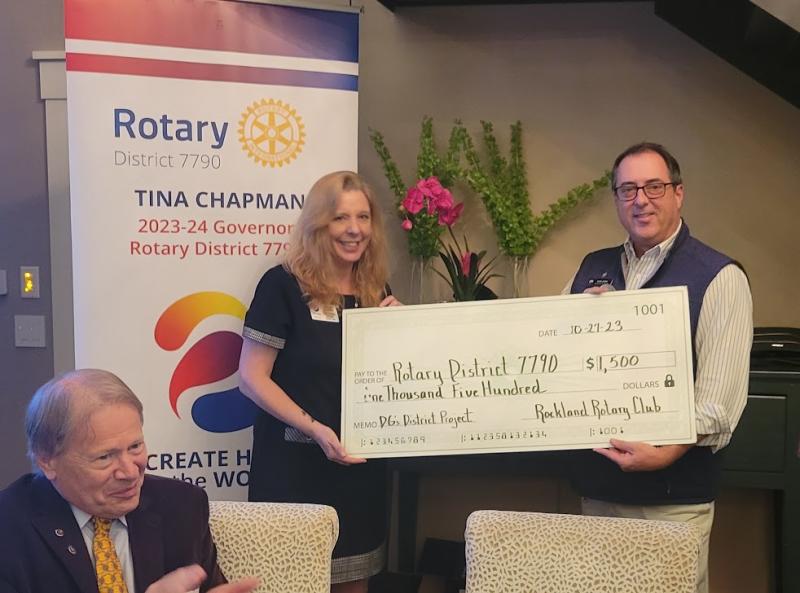 District Governor Tina Chapman and Rockland Rotary President Bob Bird. (Photo courtesy Rockland Rotarians)