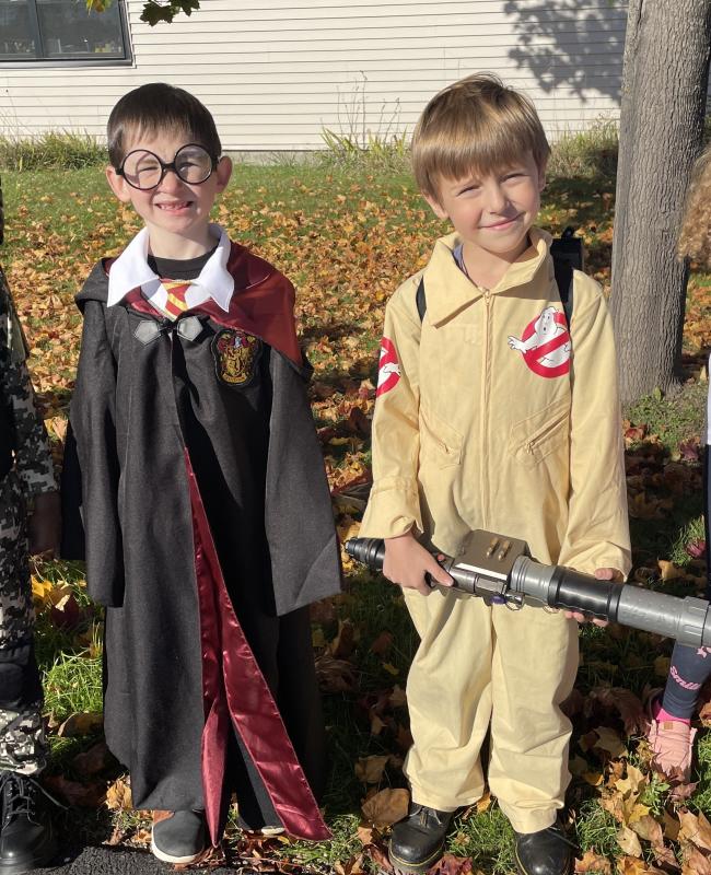 Charlie Adams and Dylan Latta are ready for the Halloween costume parade. (Photo courtesy Thomaston Grammar School)