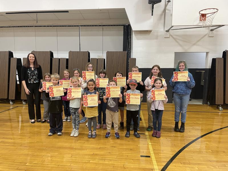 Cooperation Winners: Front: Kayden Barnard, Skylar Haynes, Nova Clements, Tucker O’Hare, Ezra Blakey, Phoebe Edwards-Jenks. Back: Principal, Ainslee Riley, Juliette Johnson, Hazel Dare, Ivy Gamage, Kate Elmore, Norah Smith, Derrick Corson, Bryan Slape, Harlow Peterson-Crute, Charlie Chamberlain. (Photo courtesy Thomaston Grammar School)