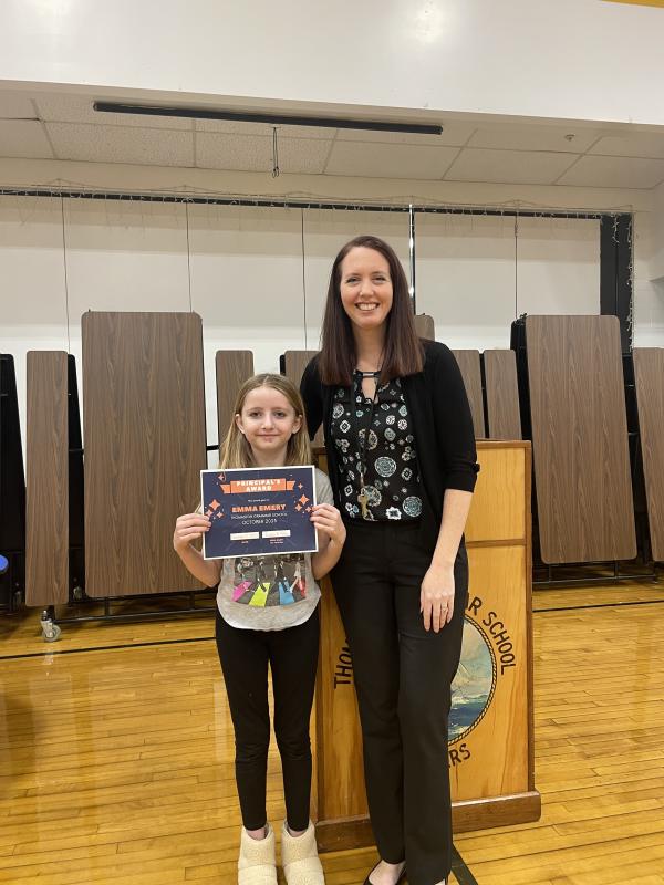 Principal Award Winner: Emma Emery and Principal Riley. (Photo courtesy Thomaston Grammar School)