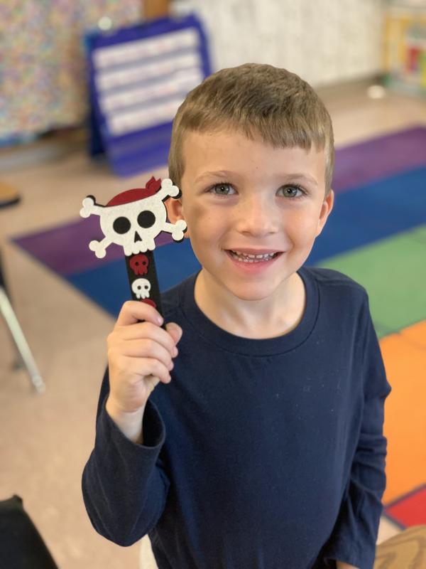 Jack DeYoung makes a Halloween craft. (Photo courtesy Thomaston Grammar School)