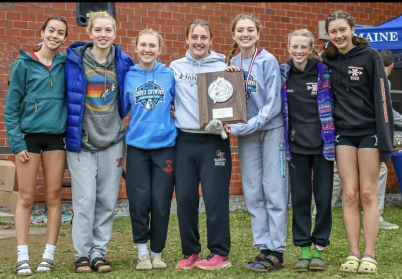 Camden Hills Regional High School Cross-Country Girls Team includes Bella Anderson, Audrey Heyniger, Faye Hildreth, Jaden Johnson, Flynn Layton, Cassie Middleton, Cara Rothwell, Siena Scordino, Margo Worner and Jenna VanRyn. (Photo courtesy Emily McDevitt)