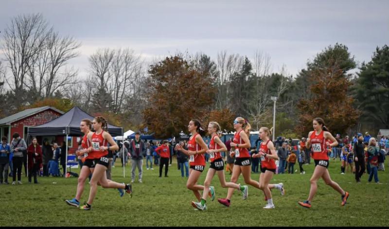 Camden Hills Regional High School Girls Cross-Country runners Faye Hildreth, Jaden Johnson, Flynn Layton, Cassie Middleton and Cara Rothwell. (Photo courtesy Emily McDevitt)