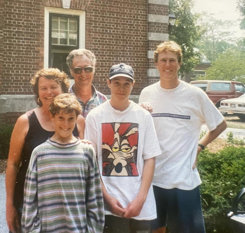 The author (center) being dropped off at college, far away from Lincolnville. .August 1993. (Photo Courtesy of Diane O’Brien)