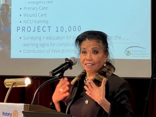 Marieta Atienza, Co-Director of Partners For World Health, spoke at West Bay Rotary’s weekly meeting this past week. She was presented with a Paul Harris Award for her many years of community service.