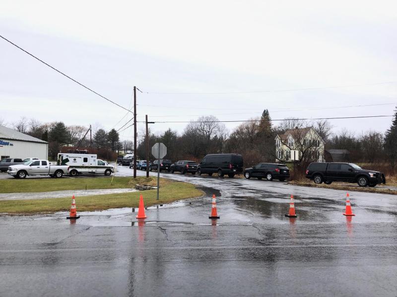 Official vehicles line the sides of Pleasant Street, in Rockland, just west of Route 1. (Photo by Lynda Clancy)