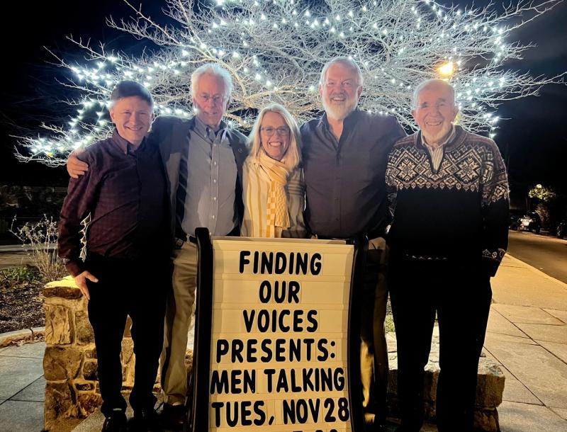 From left to right, Dana Ward one of the men who talked about abusive fathers at the Finding Our Voices November 28 Camden event; Jon Wilson who moderated the public forum, Patrisha McLean who is the CEO and founder of Finding Our Voices, and panelists Scott Denman and Jory Squibb. (Photo courtesy Cathy Stivers)