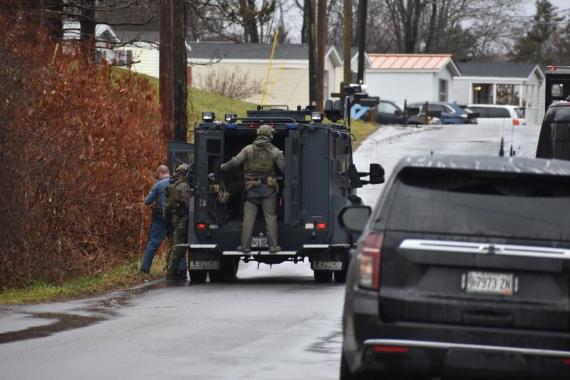 For almost 12 hours Dec. 12, Pleasant Street in Thomaston was shut down and in a state of fear as one suspect barricaded himself in his sister’s house, refusing to negotiate with law enforcement and only exiting when pepper spray bombs were tossed inside. (Photo by Sarah Thompson)