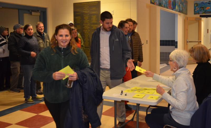Voters streamed into Lincolnville Central School Dec. 11 to cast their vote on a proposed moratorium on non residential developments. (Photo by Lynda Clancy)
